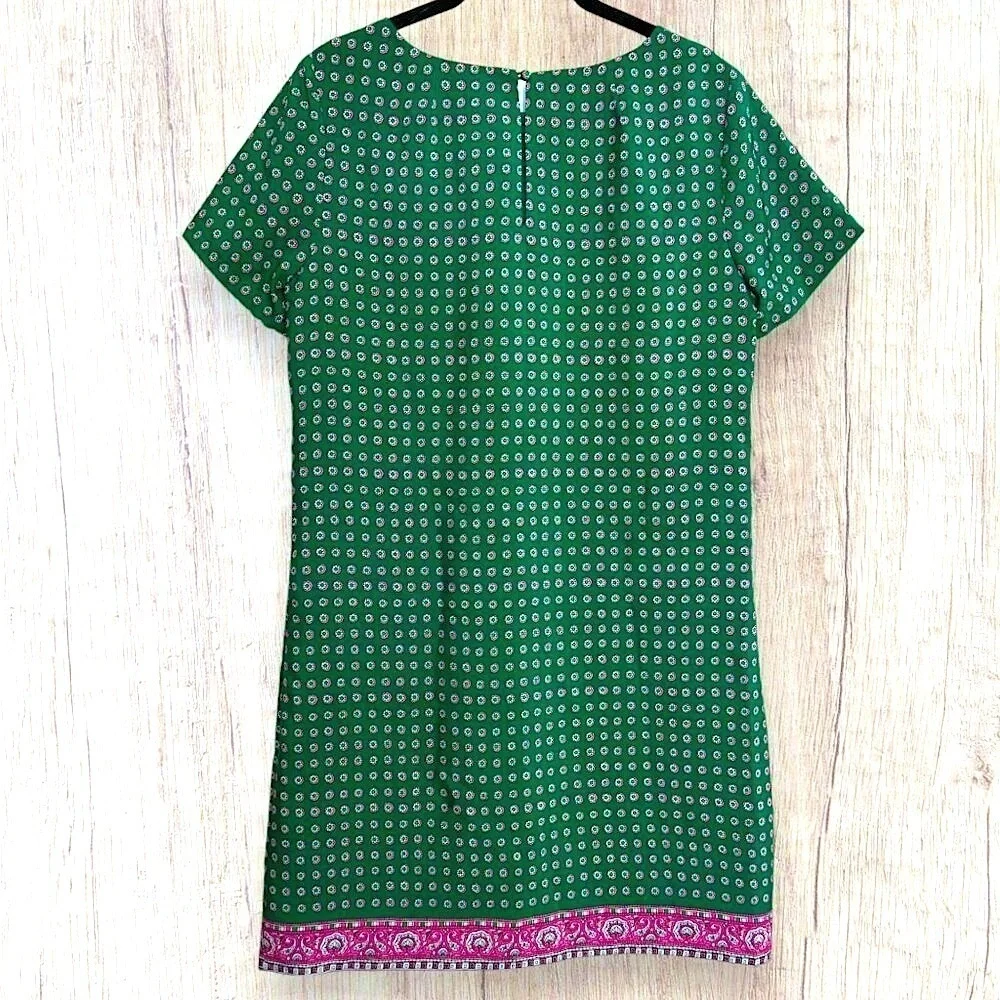 J CREW Factory Gallery Green Medallion Pink Paisley Preppy Shift A Line Dress 4